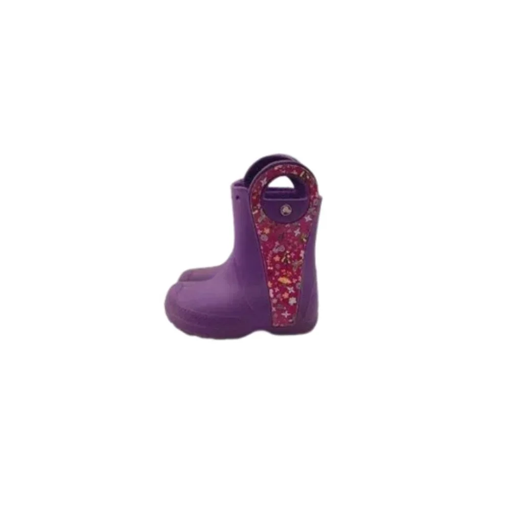 Crocs Girl's Purple Pink Handle It Floral Rubber Ankle Rain Boot Size 8